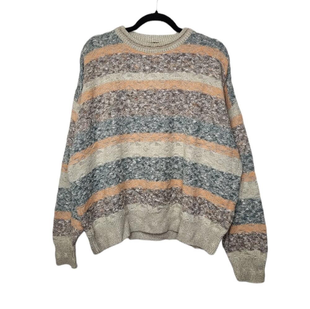 Vintage Grandpa Crewneck Sweater Art Stripe Earth Tones Shirt Top VTG 90s 80s